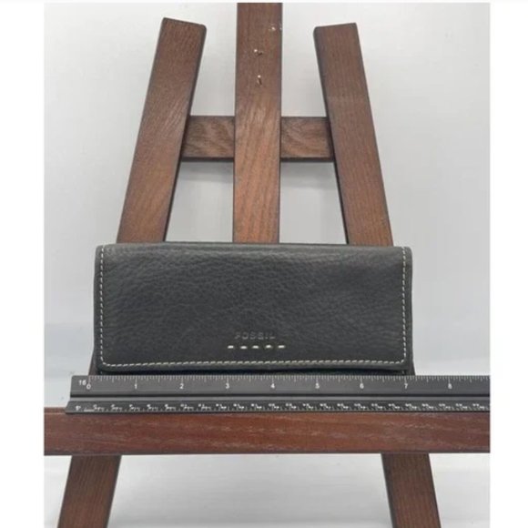 Fossil Popstitch Soft Black Leather Trifold Wallet & Checkbook Cover - Picture 3 of 7